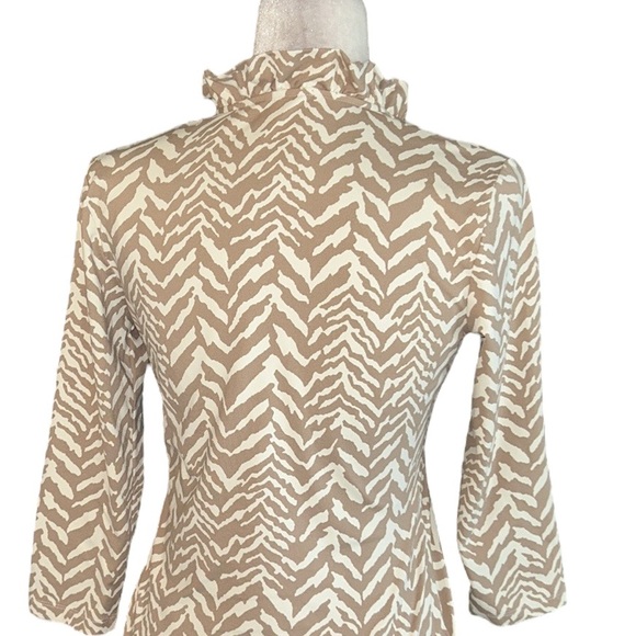 J. McLaughlin Durham Tan & Cream Zebra Print Ruffle Collar Top - XS - Picture 7 of 11